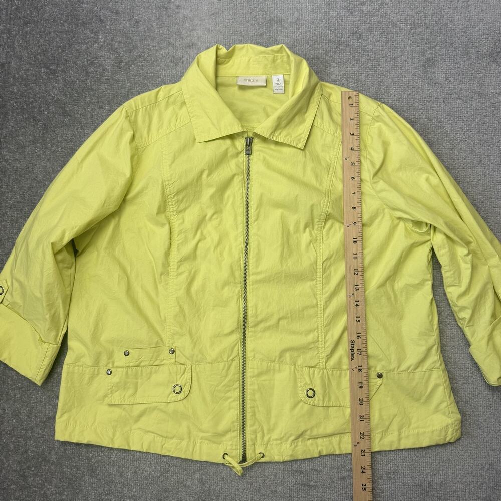 Chicos Jacket Womens XL Yellow Zip Front 3/4 Sleeve Pockets Drawstring Hem - Picture 5 of 7